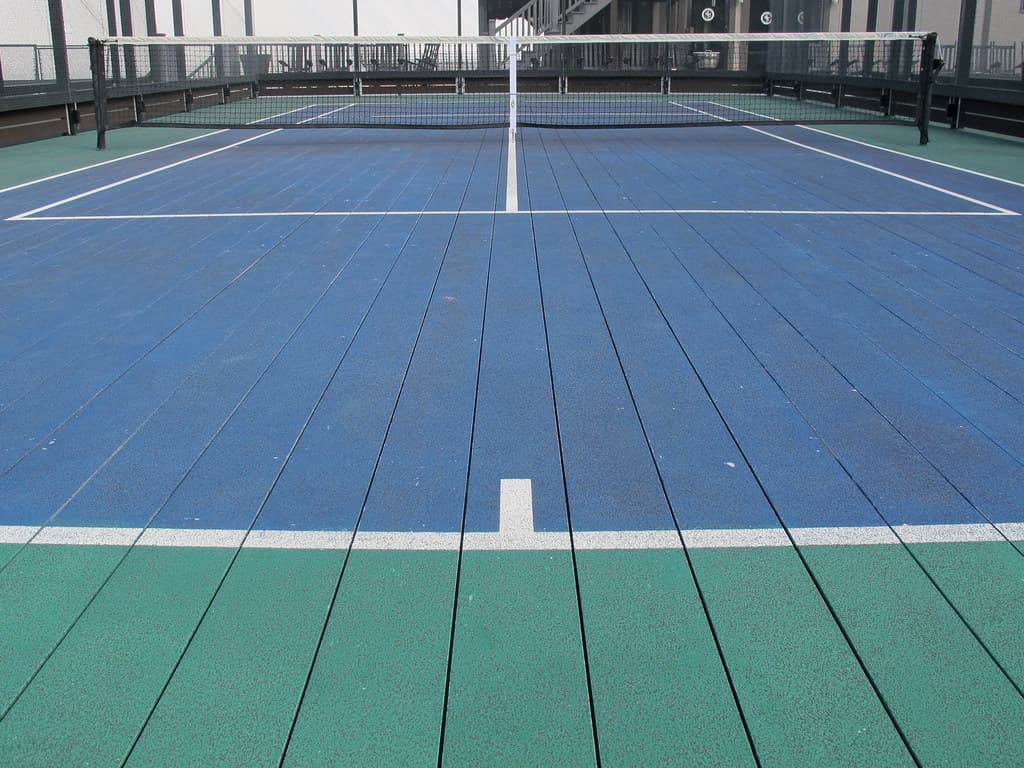 Platform tennis court ready for play at a private club